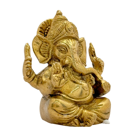 Brassaura™ Brass Golden Ganesha Statue – Height 3.5 inches & Weight 0.65 kgs | Ganpati Murti for Home & Pooja Room