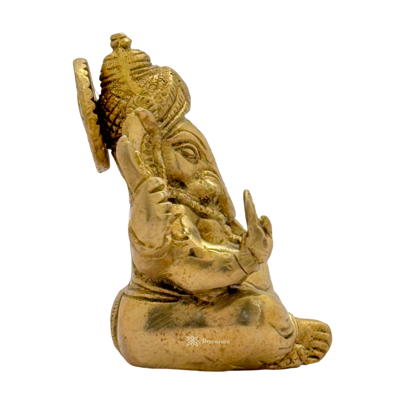 Brassaura™ Brass Golden Ganesha Statue – Height 3.5 inches & Weight 0.65 kgs | Ganpati Murti for Home & Pooja Room