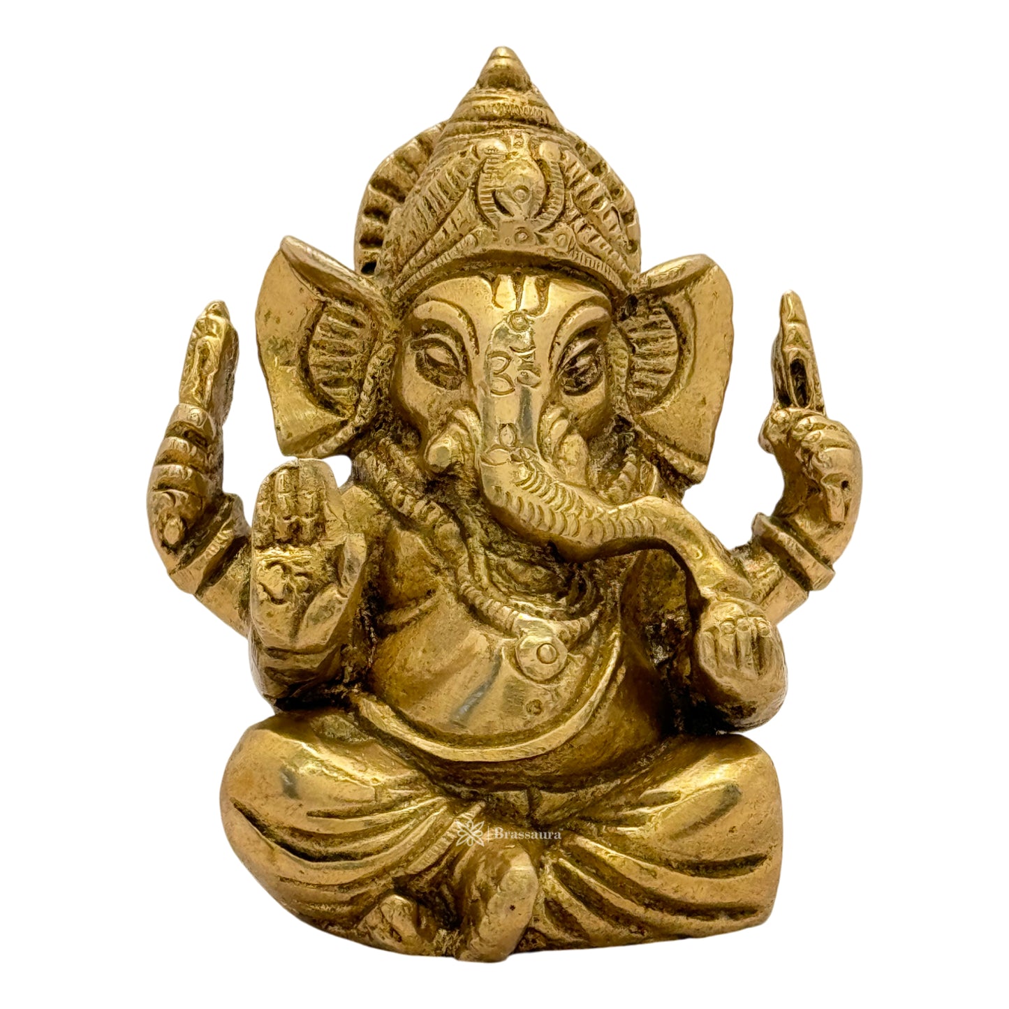 Brassaura™ Brass Golden Ganesha Statue – Height 3.5 inches & Weight 0.65 kgs | Ganpati Murti for Home & Pooja Room