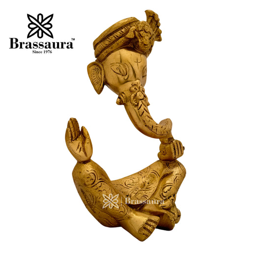 Brassaura™ Brass Modern Ganesha Idol for Home and Decor | Weight 3.3 Kgs | Height 10.04 Inches