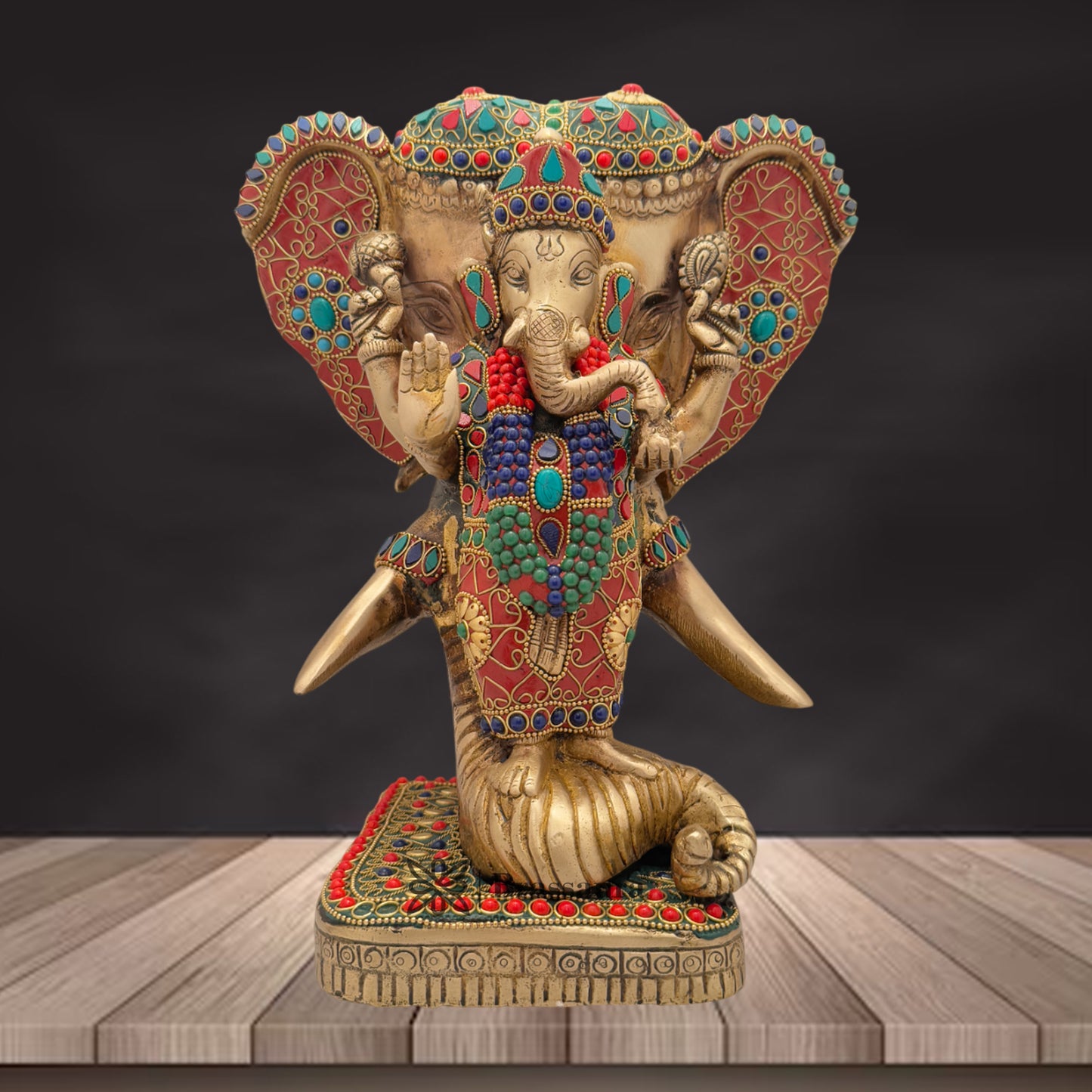 Brass Gem Stone Work Ganesha Weight 8.2 Kg & Height 12 Inch