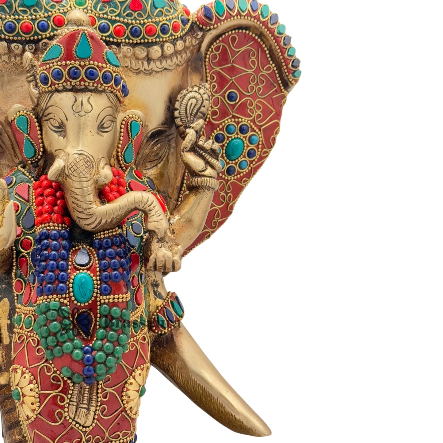 Brass Gem Stone Work Ganesha Weight 8.2 Kg & Height 12 Inch