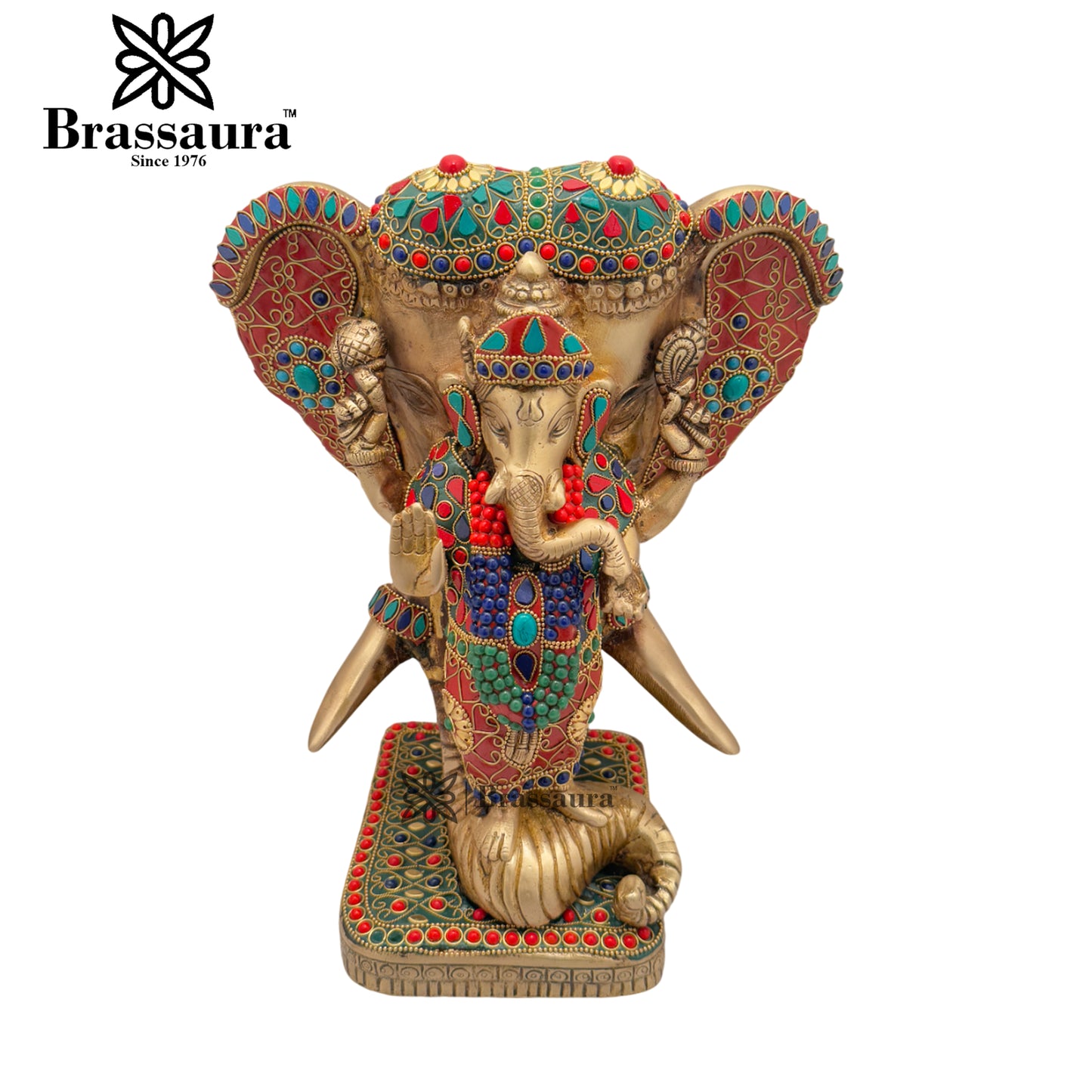 Brass Gem Stone Work Ganesha Weight 8.2 Kg & Height 12 Inch