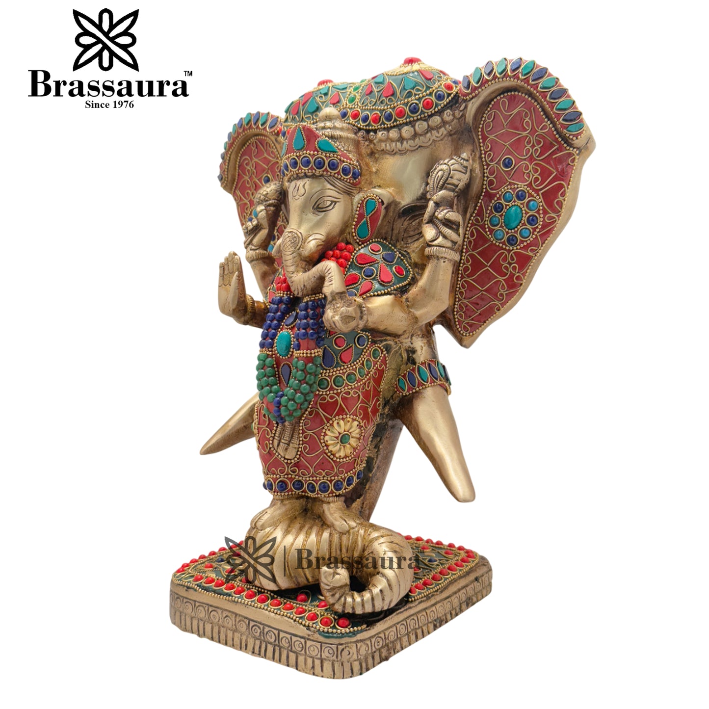 Brass Gem Stone Work Ganesha Weight 8.2 Kg & Height 12 Inch