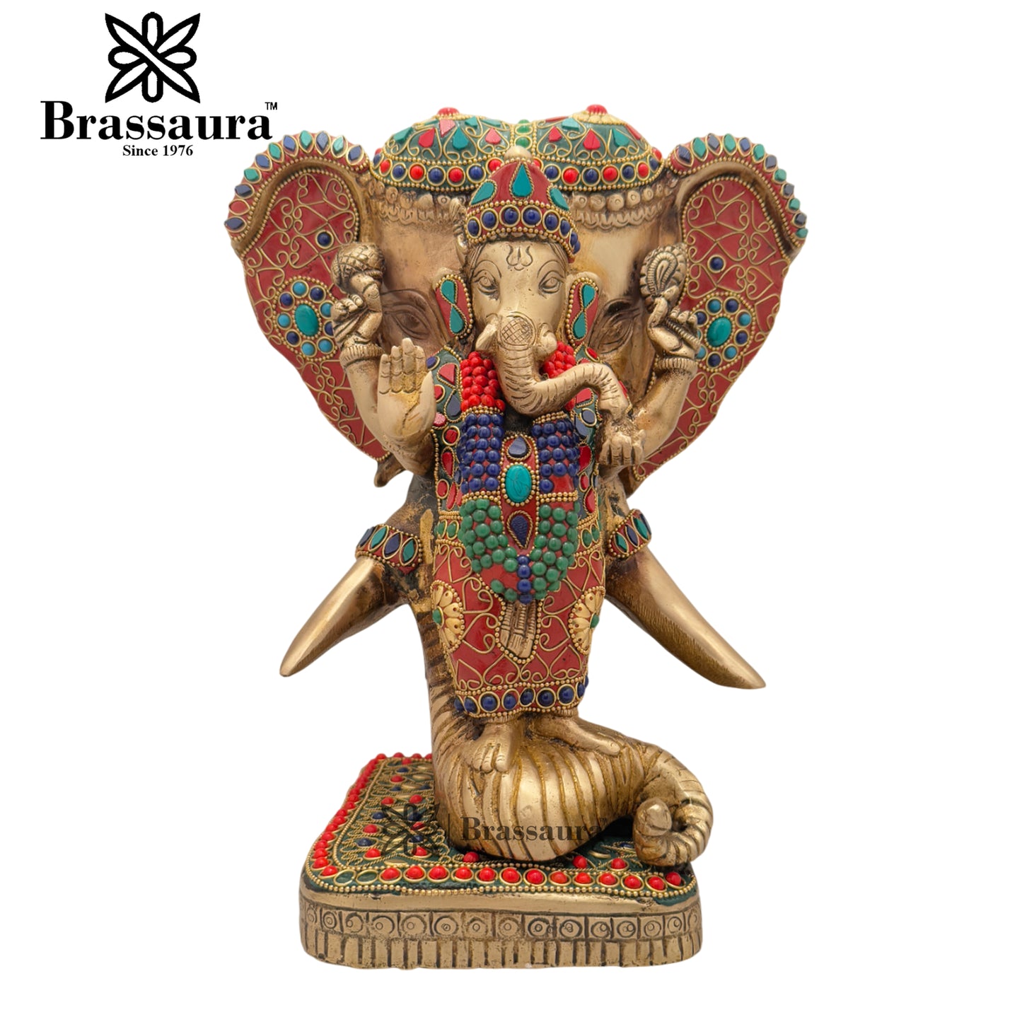 Brass Gem Stone Work Ganesha Weight 8.2 Kg & Height 12 Inch
