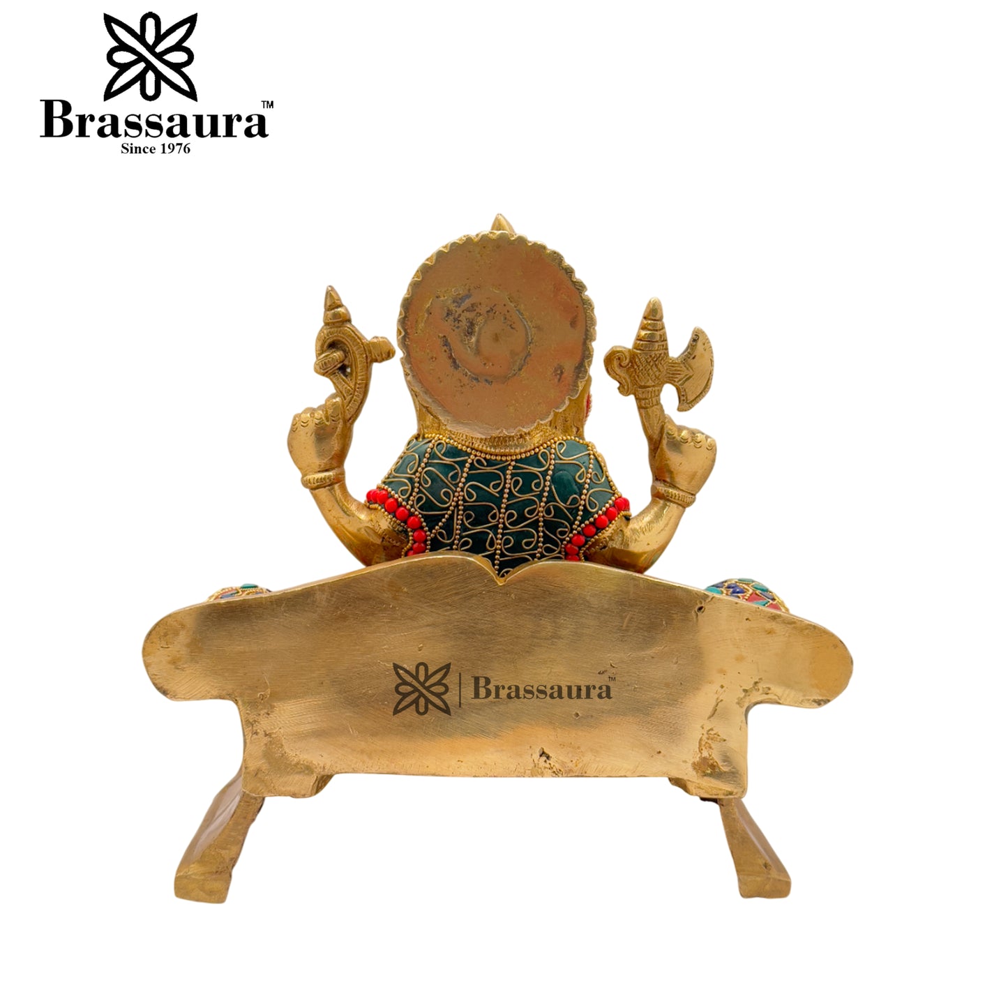 Brass Gem Stone Work Ganesha Weight 5.7 Kg & Height 9 Inch
