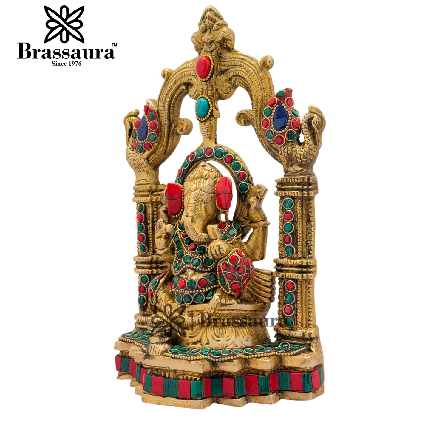 Brass Gem Stone Work Ganesha Weight 2.6 Kg & Height 9.5 Inch