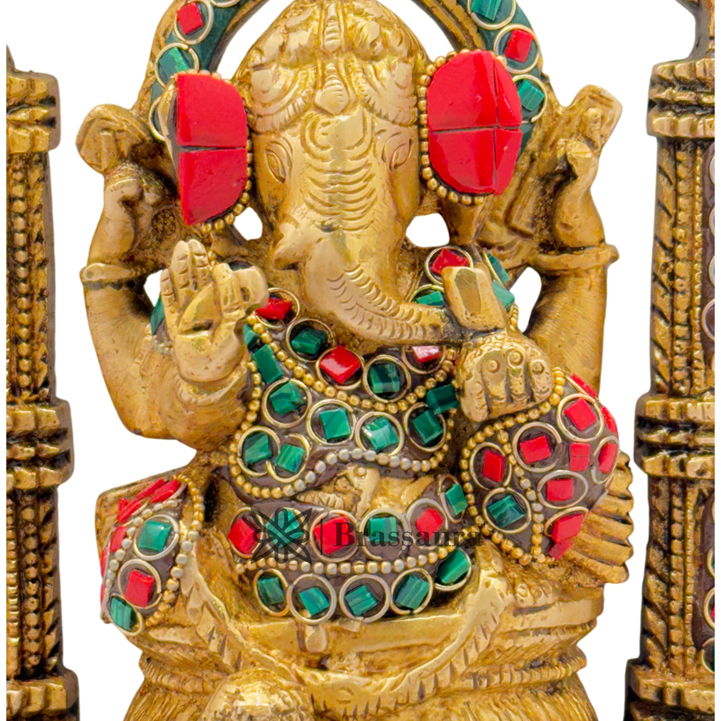 Brass Gem Stone Work Ganesha Weight 2.6 Kg & Height 9.5 Inch