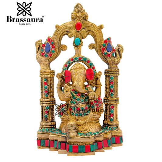 Brass Gem Stone Work Ganesha Weight 2.6 Kg & Height 9.5 Inch