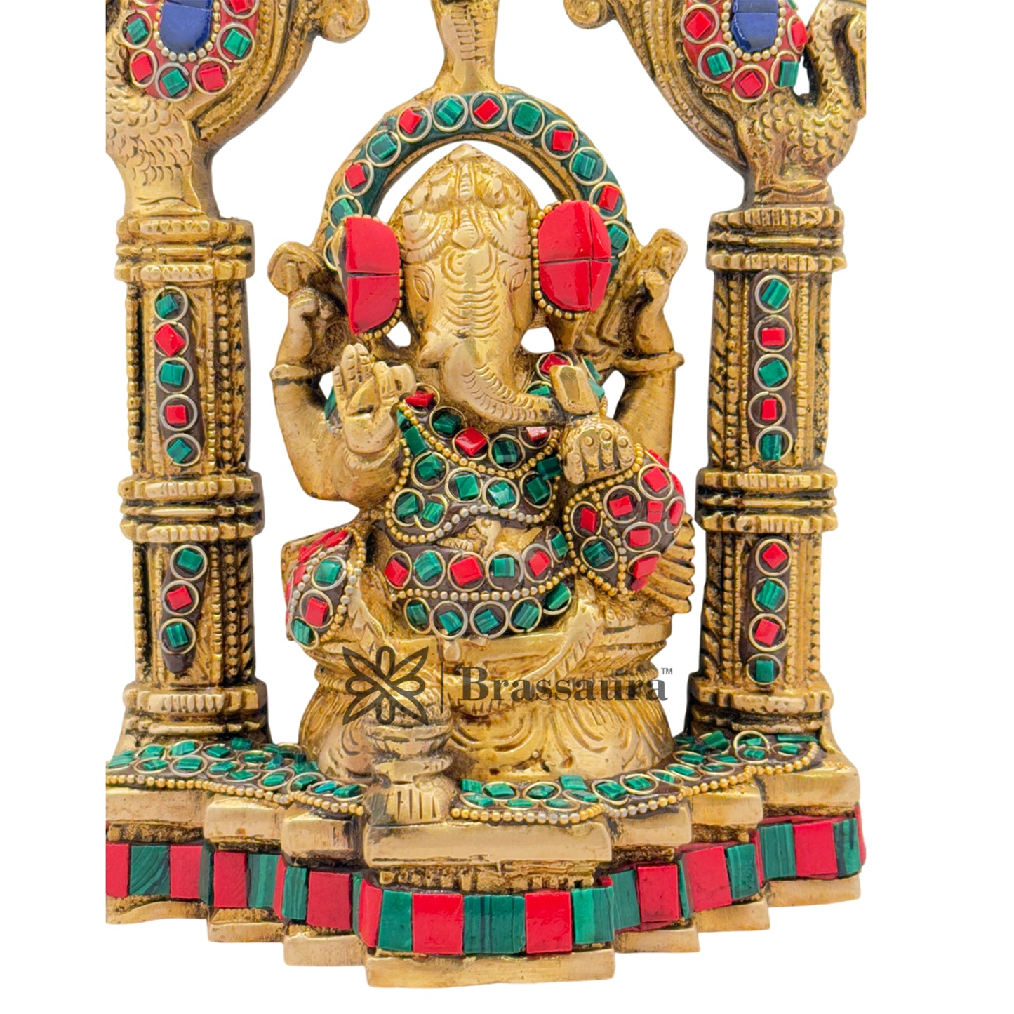 Brass Gem Stone Work Ganesha Weight 2.6 Kg & Height 9.5 Inch