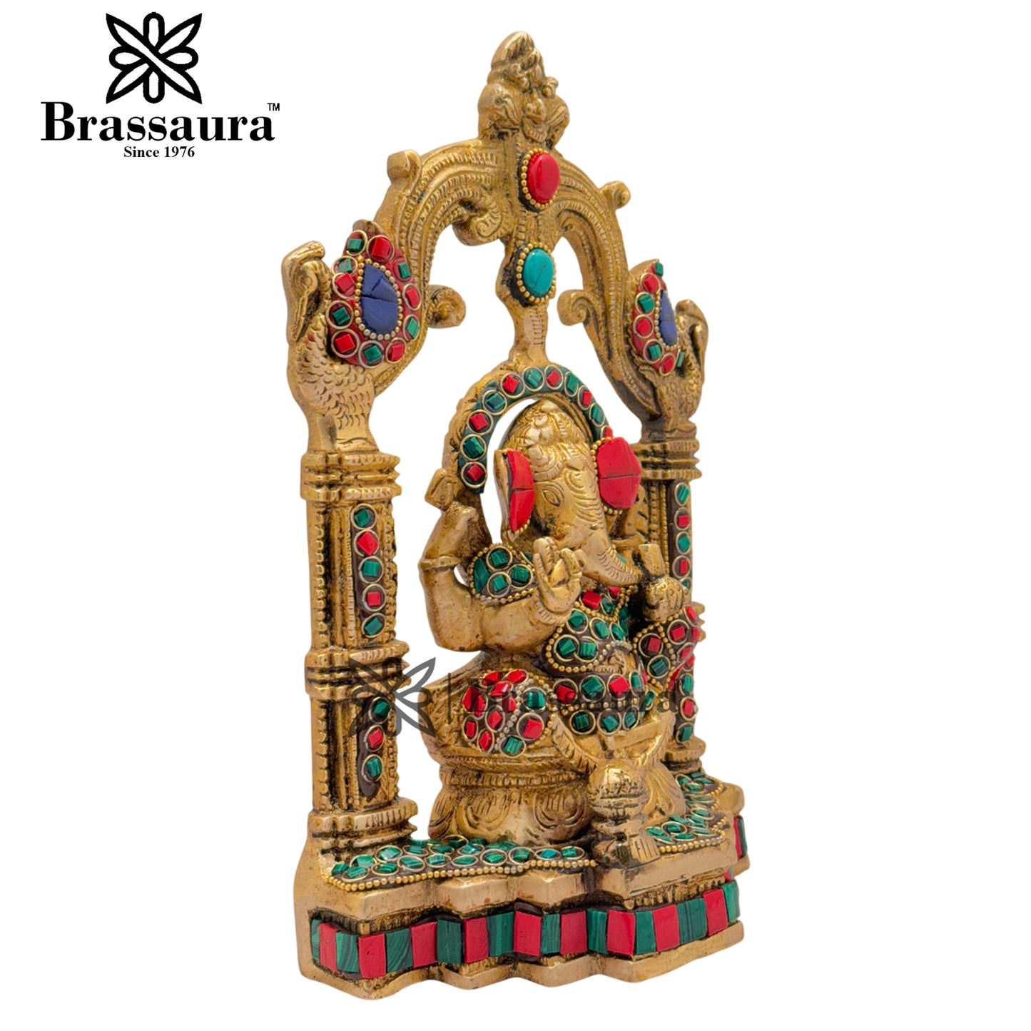 Brass Gem Stone Work Ganesha Weight 2.6 Kg & Height 9.5 Inch
