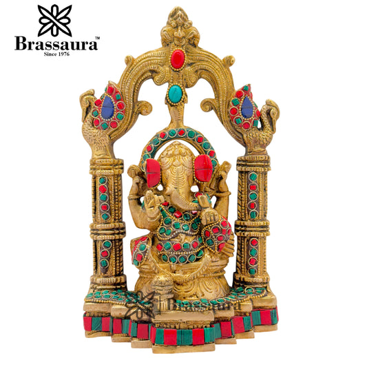 Brass Gem Stone Work Ganesha Weight 2.6 Kg & Height 9.5 Inch