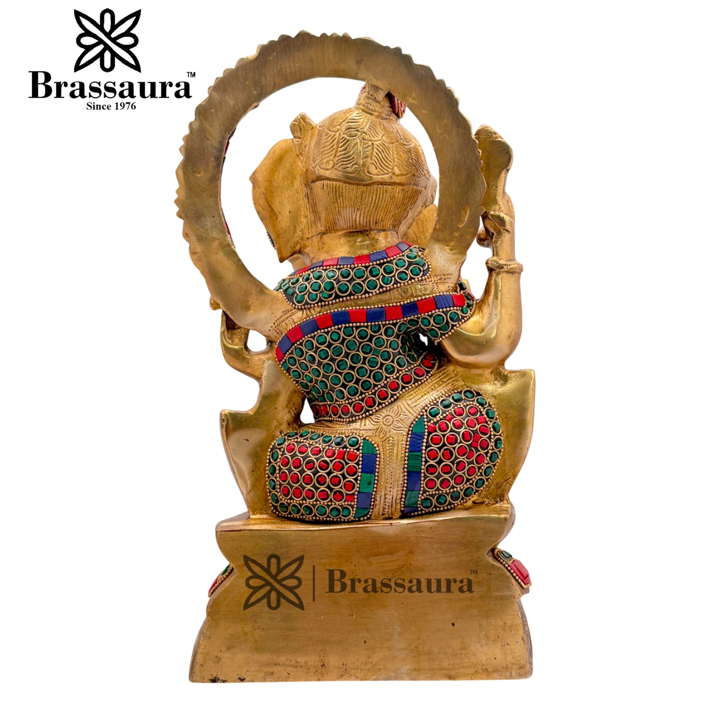 Brass Gem Stone Work Flute Ganesha Weight 7.5 Kg & Height 13 Inch