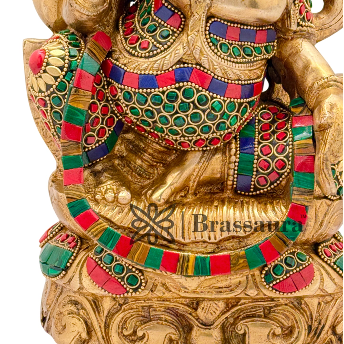 Brass Gem Stone Work Flute Ganesha Weight 7.5 Kg & Height 13 Inch