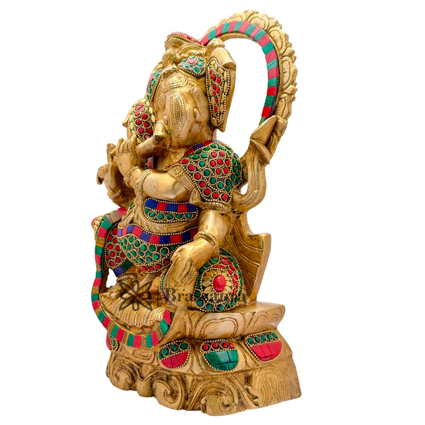 Brass Gem Stone Work Flute Ganesha Weight 7.5 Kg & Height 13 Inch