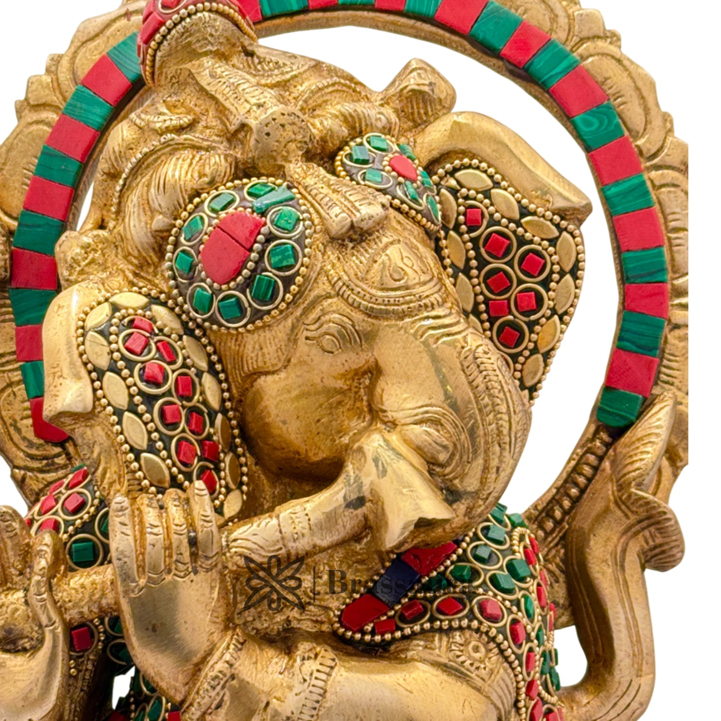Brass Gem Stone Work Flute Ganesha Weight 7.5 Kg & Height 13 Inch