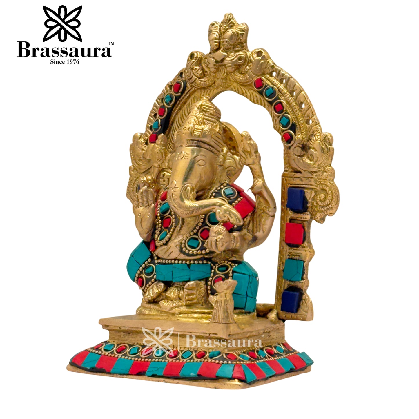 Brass Gem Stone Work Ganesha Weight 1.7 Kg & Height 6.5 Inch