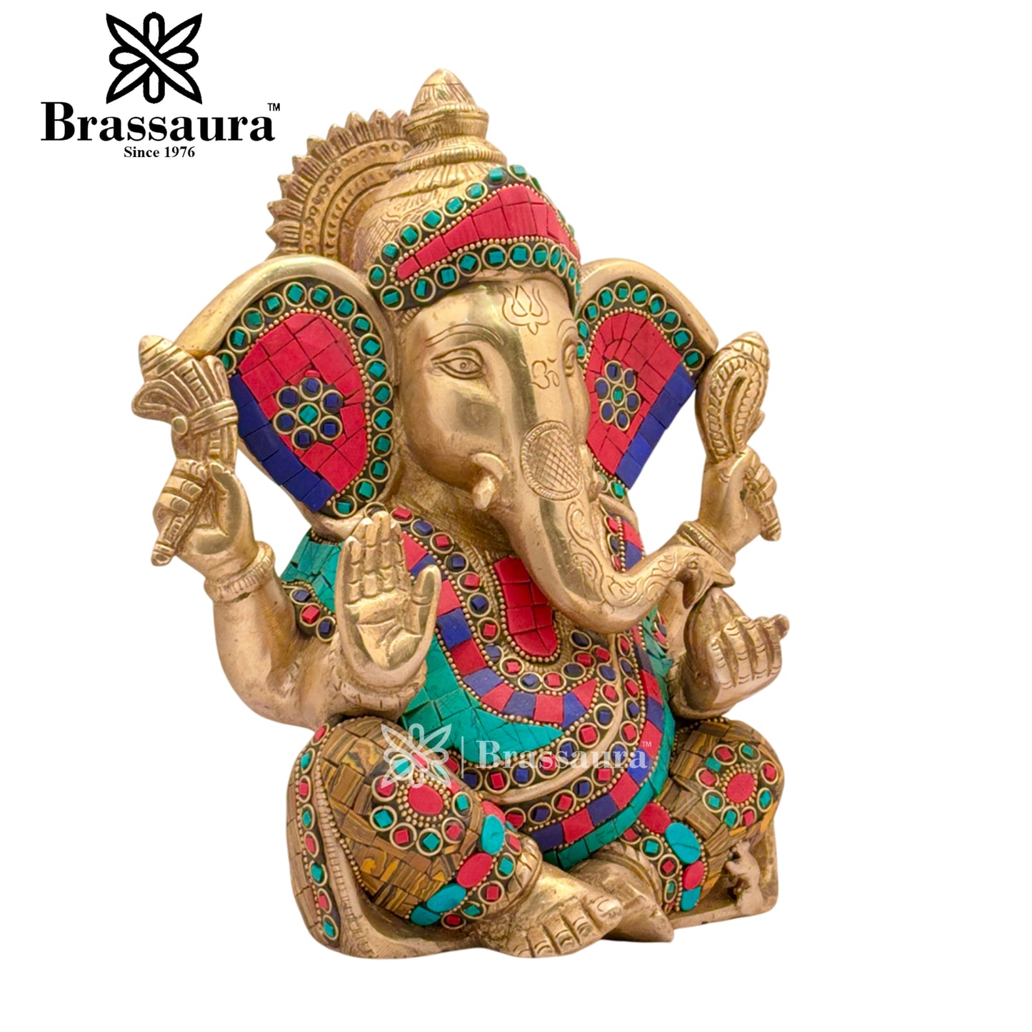 Brass Gem Stone Work Ganesha Weight 5.4 Kg & Height 10 Inch