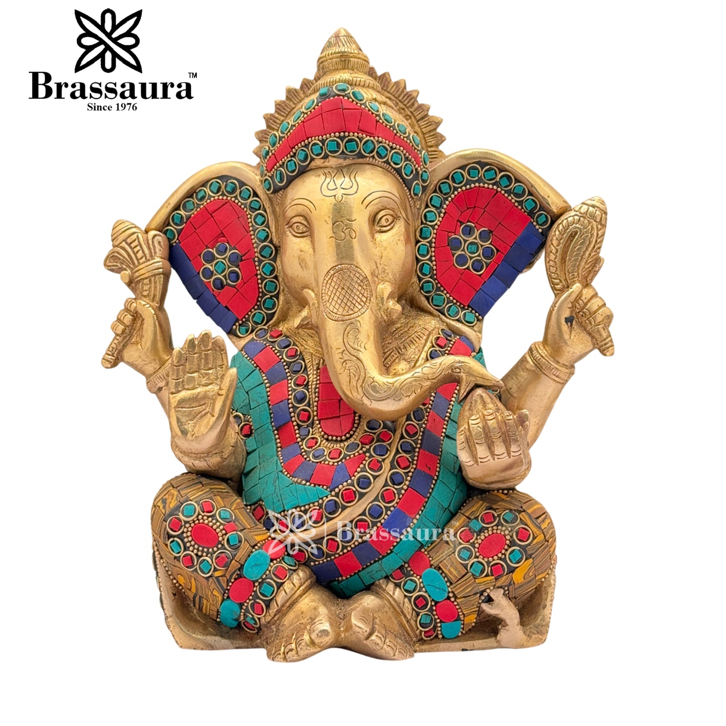 Brass Gem Stone Work Ganesha Weight 5.4 Kg & Height 10 Inch