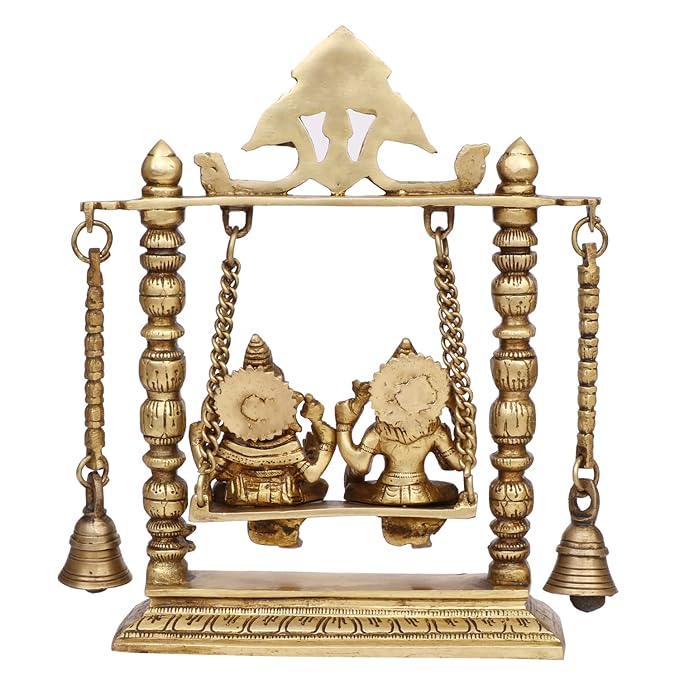 Brass Laxmi Ganesha Jhula Murti for Home and Decor Weight 2.5 Kg Height 28 cm