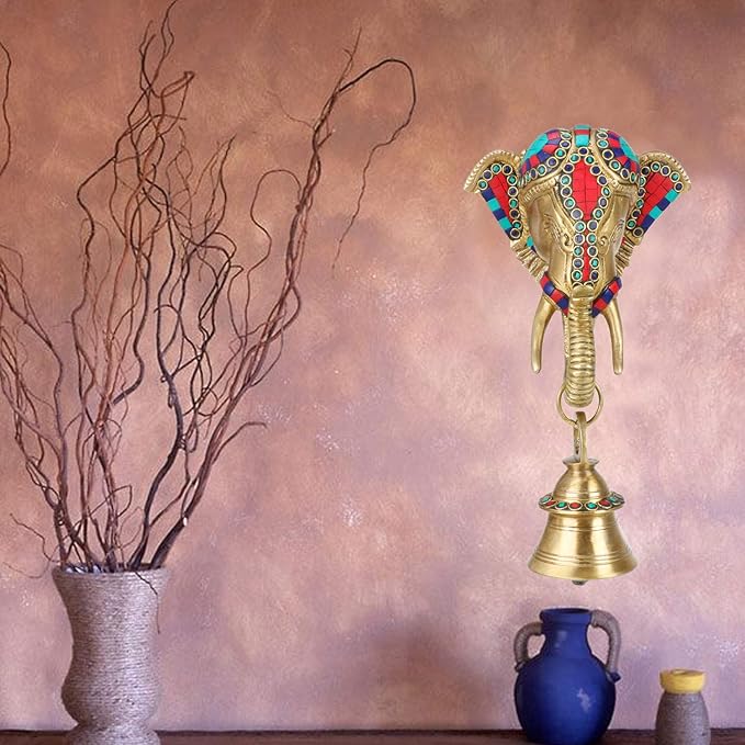 Brassaura™ Brass Ganesha Head Statue For Home Decor and Wall Hanging - Height 10 Inches & Weight 0.75 Kgs