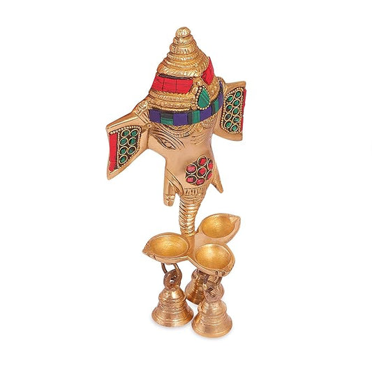 Brassaura™ Brass Ganesha Head Statue For Home Decor and Wall Hanging - Height 10 Inches & Weight 0.75 Kgs