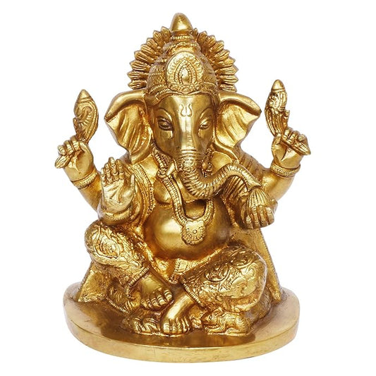 Brassaura™ Brass Ganesha Murti for Home & Temple Décor | Height 7.9 Inches & Weight 2.2 Kgs