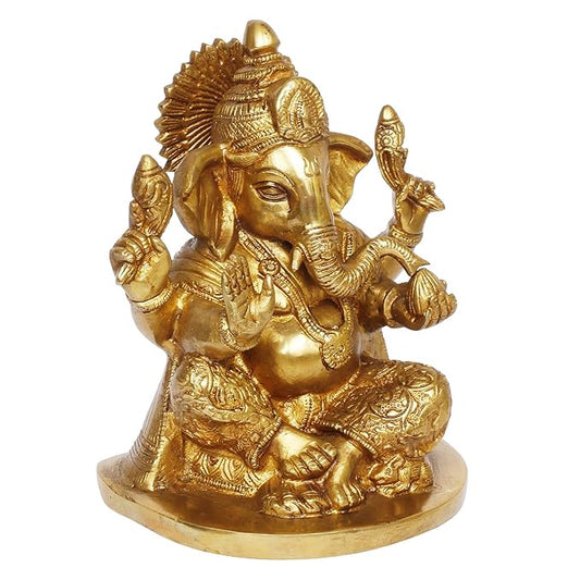 Brassaura Brass Ganesha Murti for Home & Temple Décor | Height 7.9 Inches