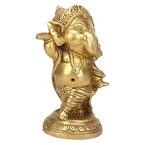 Brassaura™ Brass Ganesha Murti for Home & Temple Décor | Height 5.1 Inches & Weight 0.87 Kgs