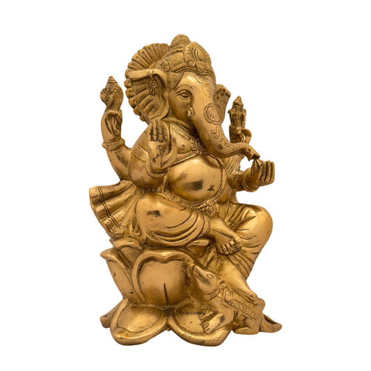 Brassaura Brass Ganesha Murti for Home & Temple Décor | Height 10.2 Inches