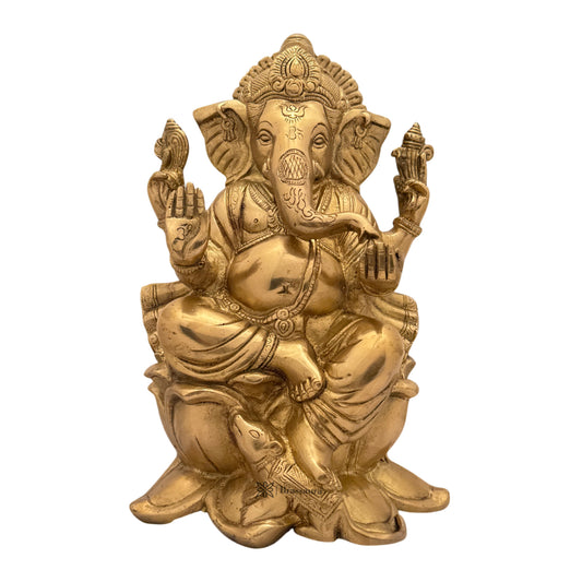 Brassaura™ Brass Ganesha Murti for Home & Temple Décor | Height 10.2 Inches & Weight 4.4 Kgs