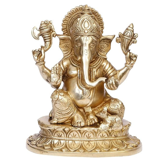 Brassaura™ Brass Ganesha Murti for Home & Temple Décor | Height 9.8 Inches & Weight 3.5 Kgs