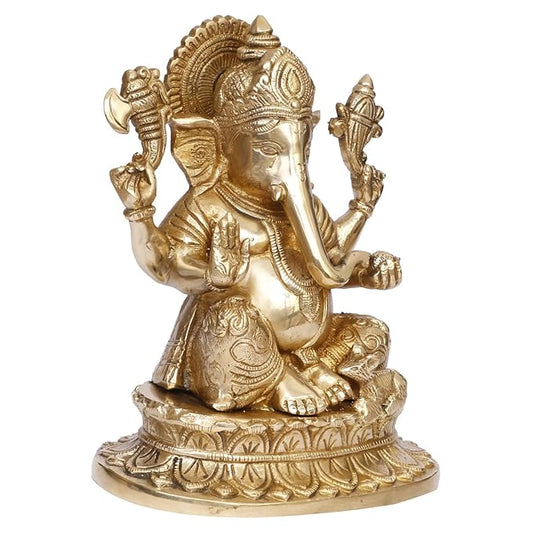 Brassaura Brass Ganesha Murti for Home & Temple Décor | Height 9.8 Inches