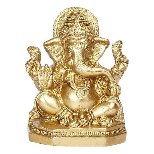 Brassaura™ Brass Ganesha Murti for Car & Home Décor | Height 5.1 Inches & Weight 0.85 Kg