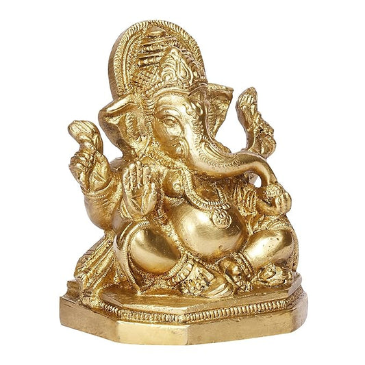 Brassaura Brass Ganesha Murti for Car & Home Décor | Height 5.1 Inches