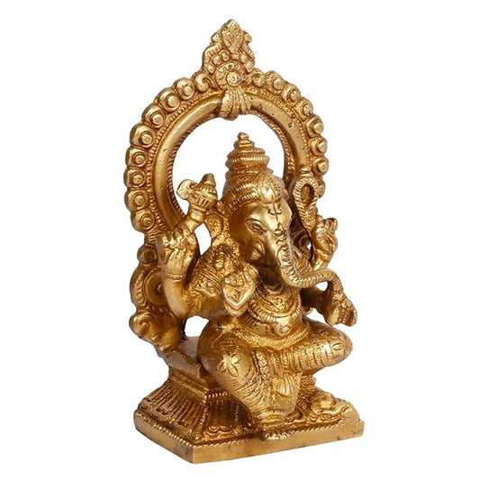 Brassaura Brass Ring Ganesha Murti for Home & Temple Décor | Height 5.5 Inches