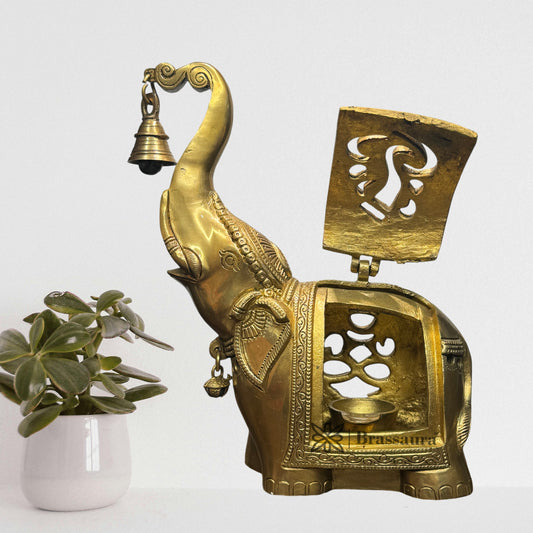 Brass Golden Elephant Deepak Dhop Daan Home and Decor Height 10.6 Inches & Weight 4 Kg