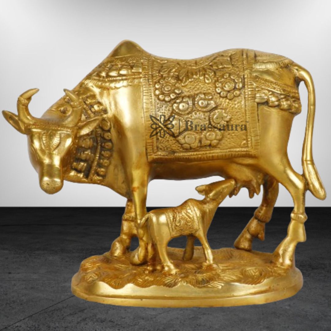 Brass Kamdhenu Cow Statue For Home Decor Weight 2.8 Kg And Height 23 Cm