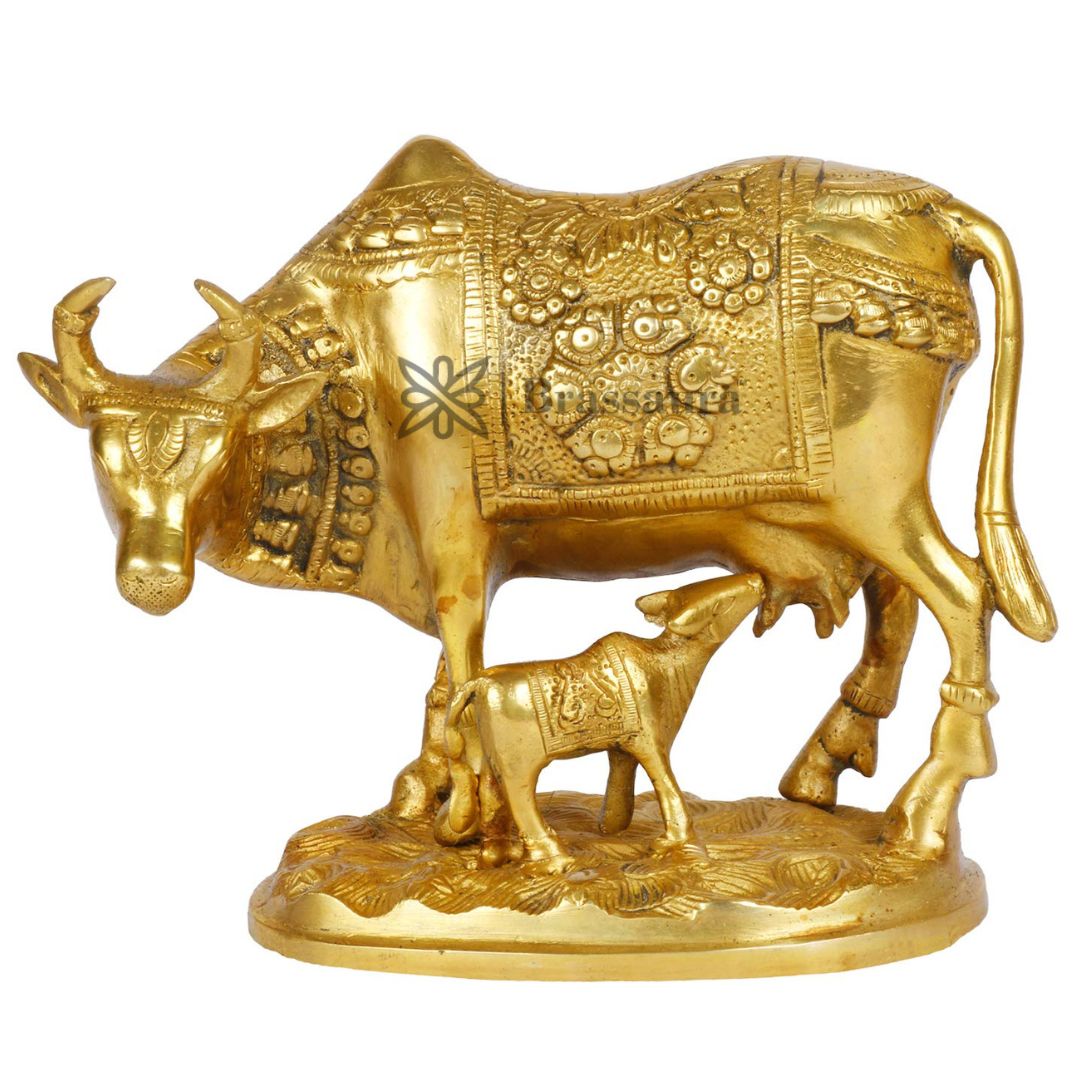 Brass Kamdhenu Cow Statue For Home Decor Weight 2.8 Kg And Height 23 Cm