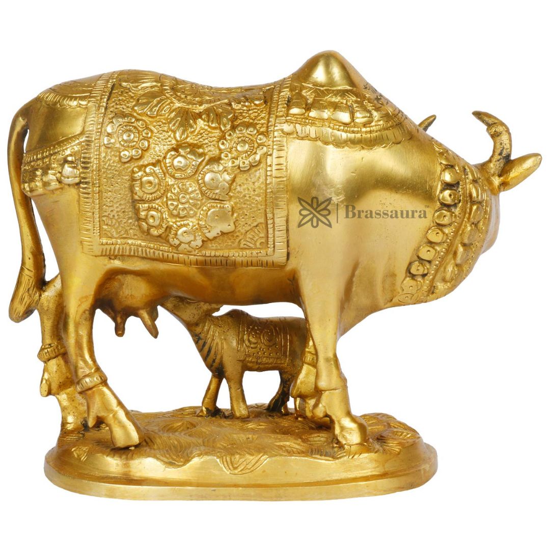 Brass Kamdhenu Cow Statue For Home Decor Weight 2.8 Kg And Height 23 Cm