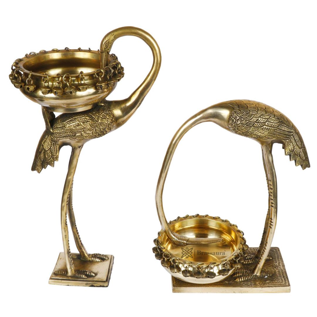 Brass Swan Pair Urli Statue For Home Decor Weight 6.3 Kg And Height 45.7 Cm