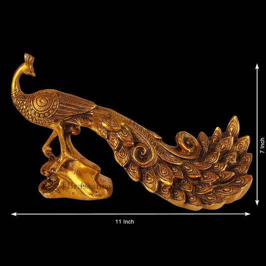 Brassaura® Brass Peacock Statue | Handcrafted Decorative Sculpture | Height 11 Inches & Weight 2.6 Kgs