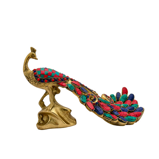 Brass Gem Stone Work Peacock for Home and Decor Weight 2.6 Kg Height 20 cm
