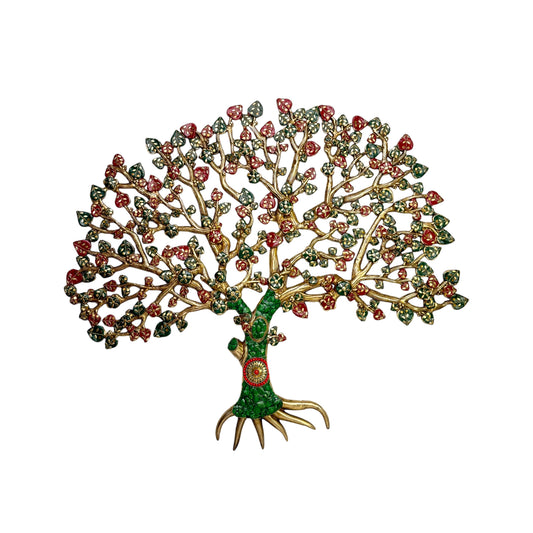 Brassaura™ Handcrafted Brass Gem Stone Work Tree Wall Hanging – Height 26.4 Inches & Weight 9 Kgs | Temple Wall Décor