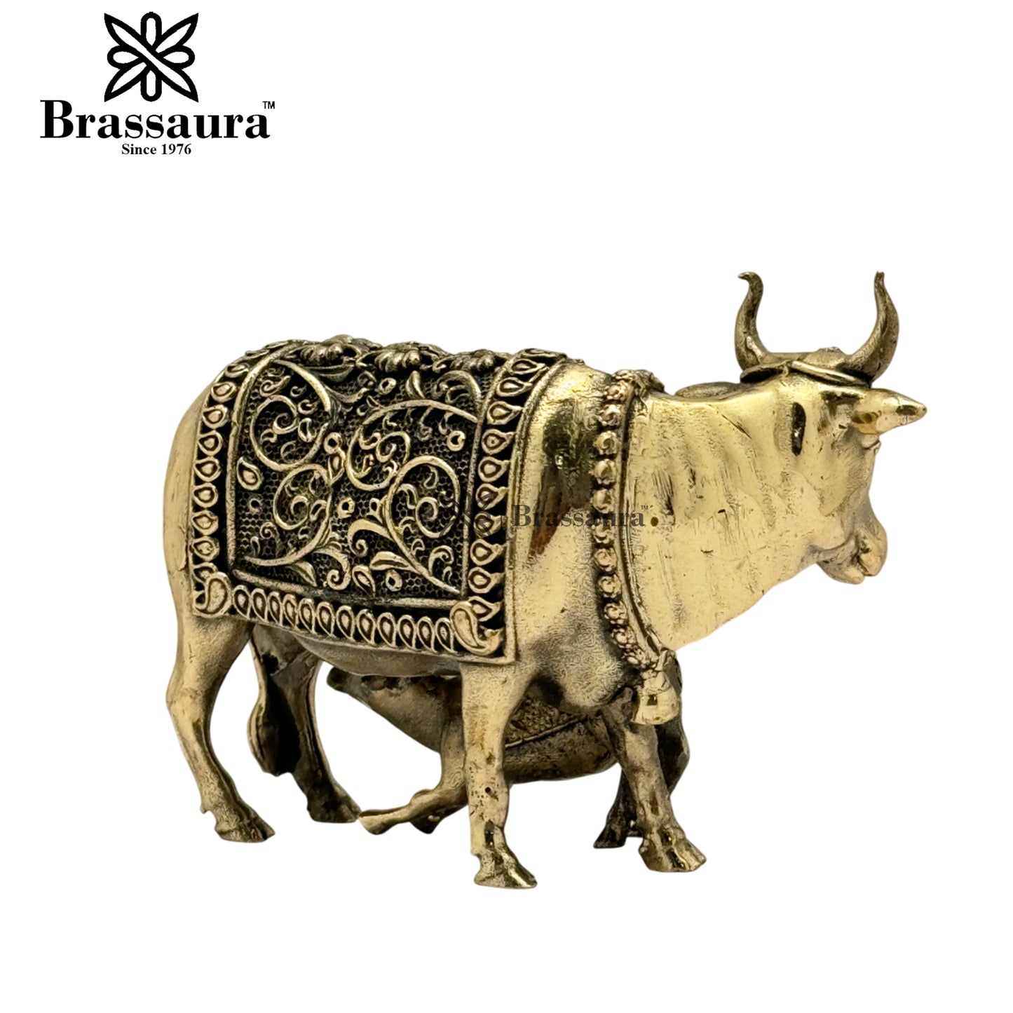 Brass Super Fine Cow & Calf Statue Weight 0.12 Kg And Height 2.5 Inch