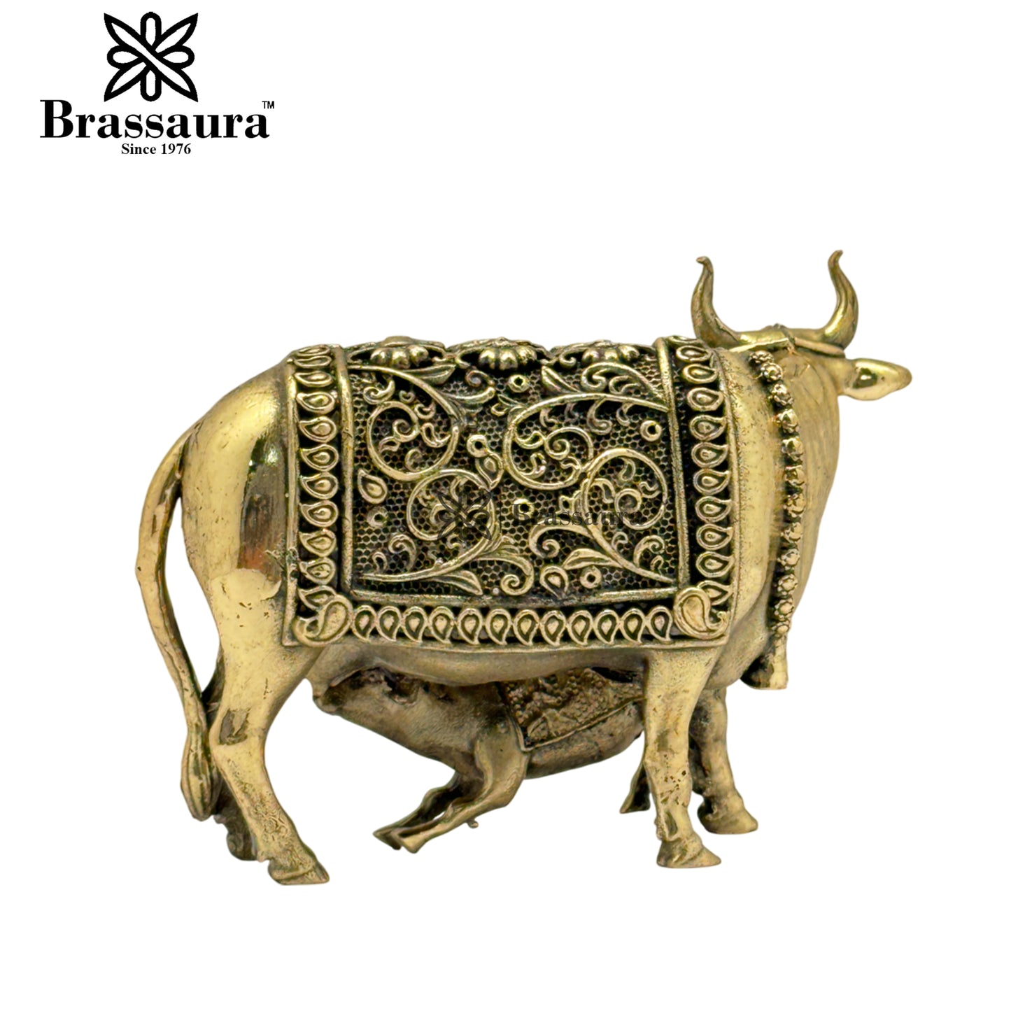 Brass Super Fine Cow & Calf Statue Weight 0.12 Kg And Height 2.5 Inch