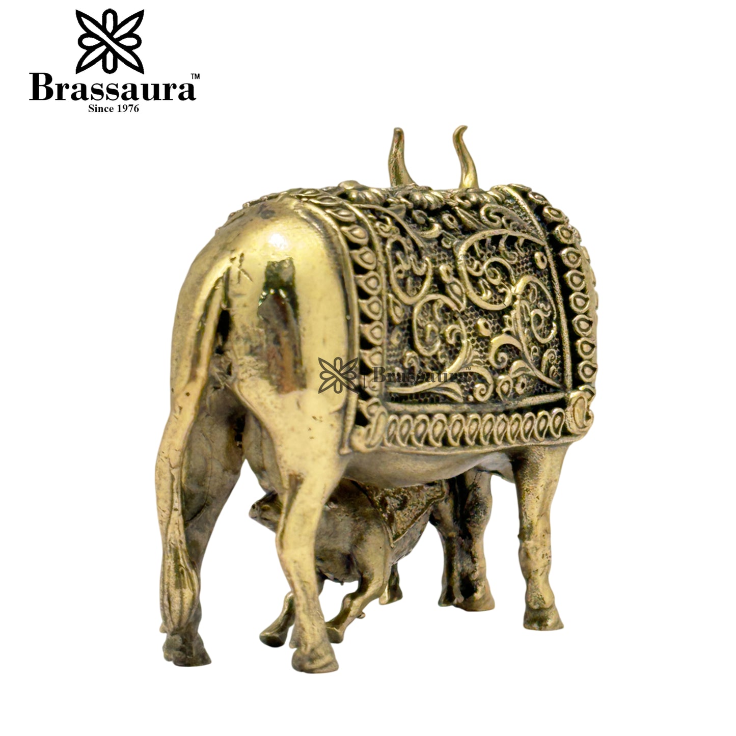 Brass Super Fine Cow & Calf Statue Weight 0.12 Kg And Height 2.5 Inch