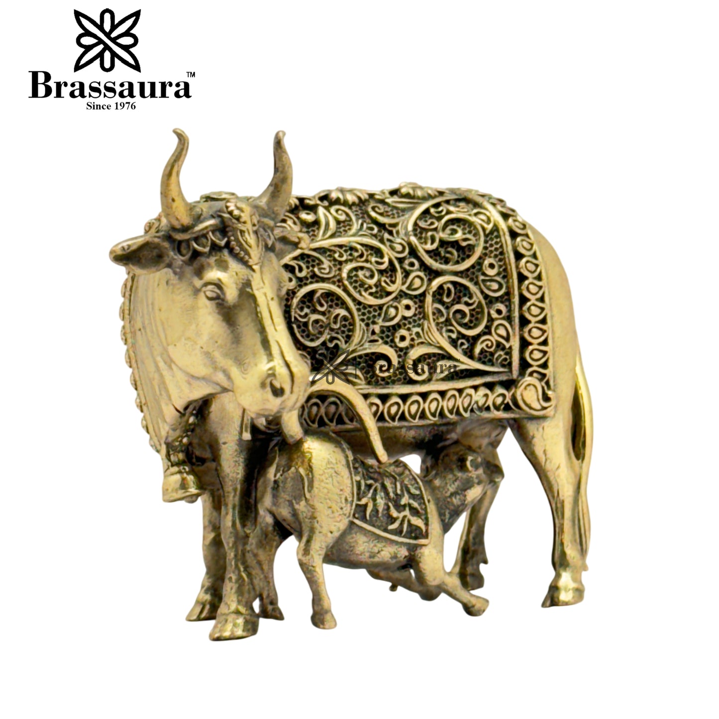Brass Super Fine Cow & Calf Statue Weight 0.12 Kg And Height 2.5 Inch