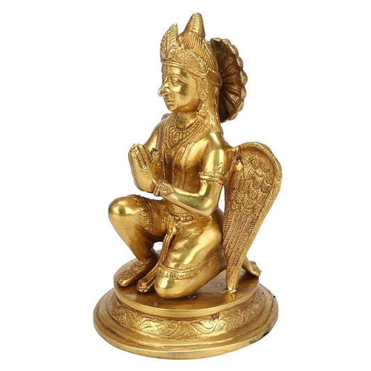 ब्रासुर्रा™ पीतल गरुड़ मूर्ति - ऊंचाई 9.2 इंच और वज़न 2.6 किलोग्राम | मंदिर कक्ष और पूजा के लिए उपयुक्त