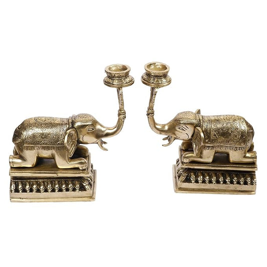 Brass Candle Holder on Elephant Statue For Home Decor Weight 5 Kg And Height 11.9 inches